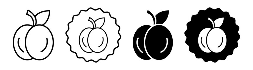 Apricot set in black and white color. Apricot simple flat icon vector