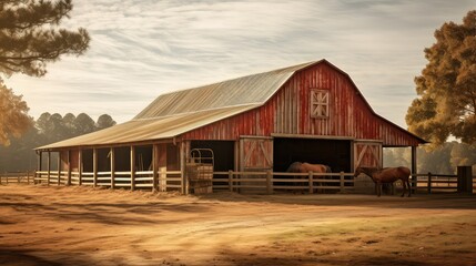equestrian horse farm barn - obrazy, fototapety, plakaty