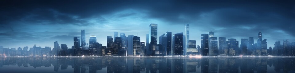 Obraz premium Skyscrapers aglow under the night sky, a modern citys nocturnal charm