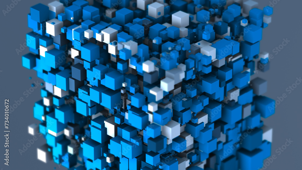 Aufkleber abstract colored blocks. blue abstract cubes of different sizes. abstract 3d cubes on a blue backgro