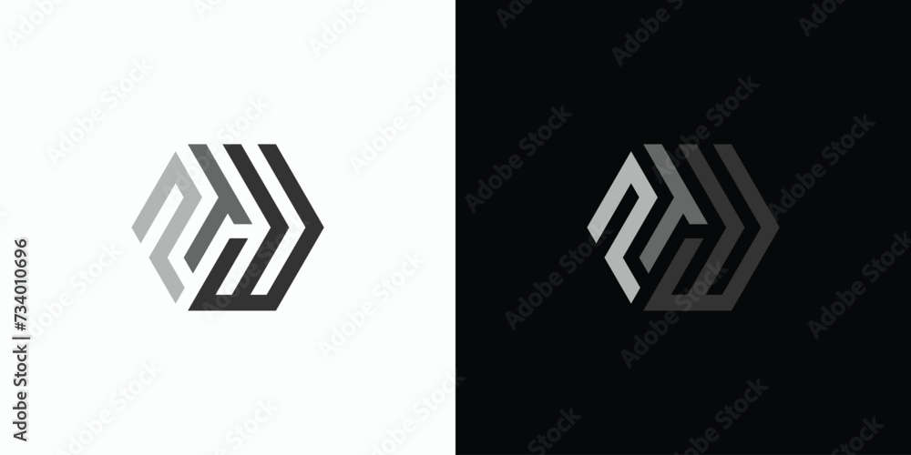 Poster vector logo design of initials letters p t w abstract hexagon cube shape.