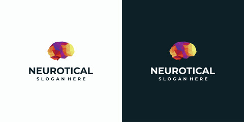 Vector logo design colorful geometric polygonal brain shape illustration.