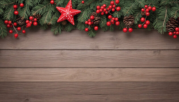 Christmas rustic background with wooden planks