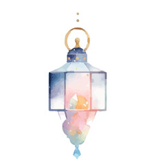 Obraz premium Ramadan Kareem Lantern Celebration, Vibrant Mosque Night with Arabic Lanterns and Islamic Oriental Garland - PNG Illustration for Muslim Holiday Design.