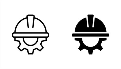 Construction helmet on the gear icons set. Construction, labor and engineering symbols. vector illustration on white background