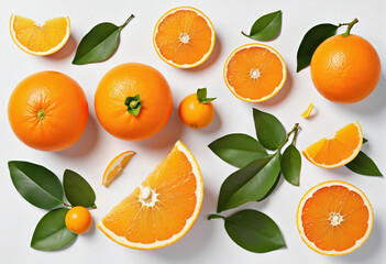 Succulent orange fruits with green leaves, isolated