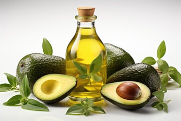 avocado oil extract with isolated kitchen table professional advertising food photography