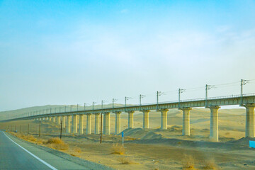 Jiuquan City, Gansu Province-Railway tracks under the sunset