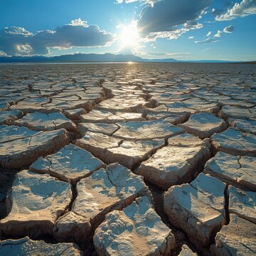 Broken dry soil in a Pampas lagoon, La Pampa province.