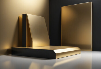 Elegant Black and Gold Minimalist Podium for Product Showcase