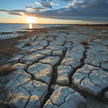Broken dry soil in a Pampas lagoon, La Pampa province.
