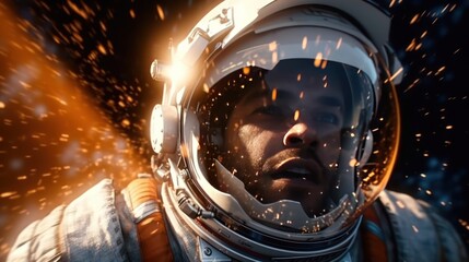 Cinematic image of an astronaut. Colorful portrait of a man with spacesuit, generate AI
