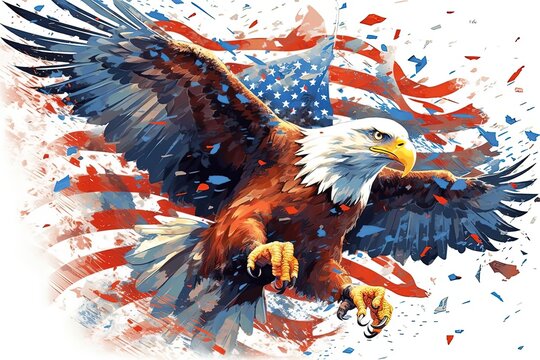 Eagle with American Flag Background - Beautiful Digital Rendering