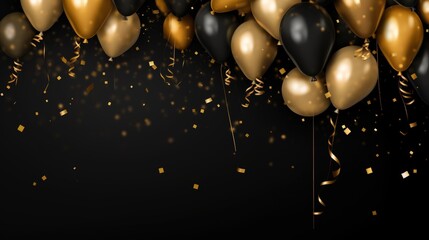 Gold and black balloons on a black background