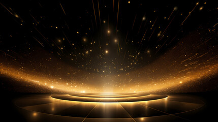 Obraz premium Luxurious and futuristic golden empty stage, golden particles background in stage shape