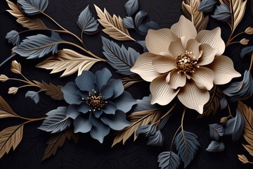 flowers on an abstract blue and gold  background