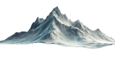 Mountain peaks with snow capped on white or transparent background