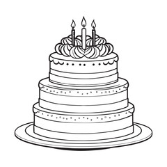Cake outline coloring page illustration for children and adult