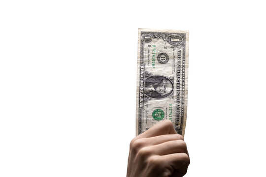 One US American Dollar Bill Held by a Hand - Without Background