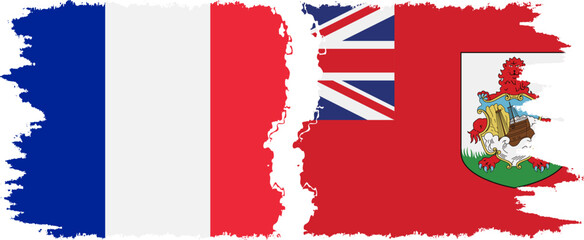 Bermuda and France grunge flags connection vector