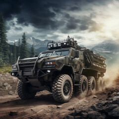 Modern special off-road multi-purpose armored vehicle. Army. Ai generated.