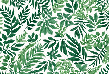 Hand drawn green foliage pattern background, nature inspired illustration, minimalist and clean design