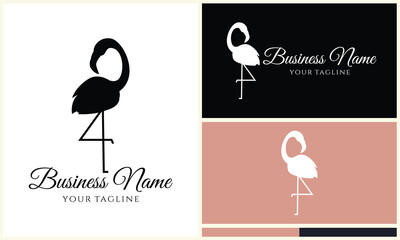 silhouette flamingo vector logo template