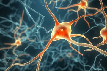 3D illustration featuring nerve cells, myelin sheath, and neurons. Generative AI