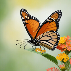 Elegant Monarch Butterfly in Flight on White Background