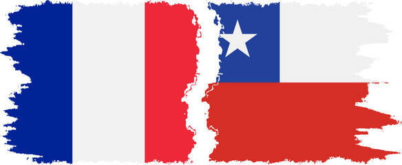 Chile and France grunge flags connection vector