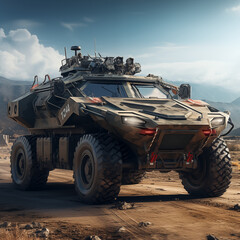Fototapeta premium Modern special off-road multi-purpose armored vehicle. Army. Ai generated.