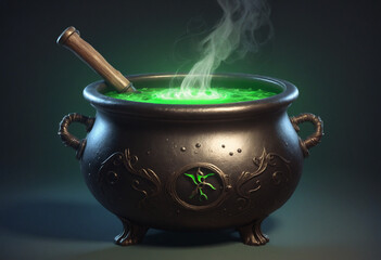 Magical cauldron on white background - Creative technology