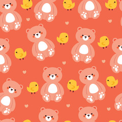 seamless pattern cartoon bear and chick. cute animal wallpaper illustration for gift wrap paper