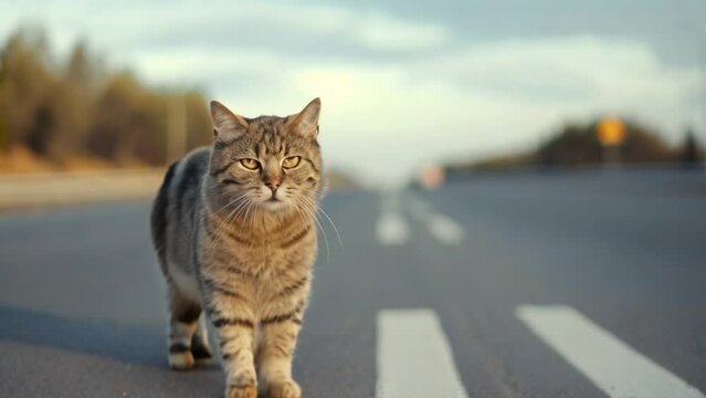 footage of a cat on the road