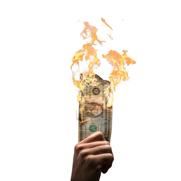 Burning One US Dollar Bill Held by a Hand