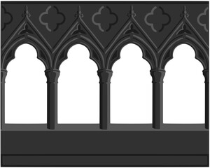 Gothic decorated arcade stylized drawing. Stone ornamented triforium illustration. Medieval  balustrade; vector