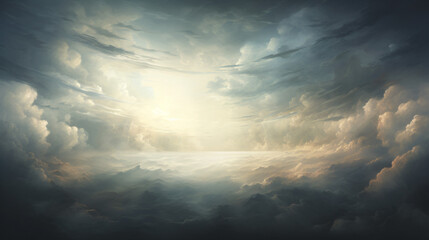 White sun in marbled moody sky clouds - obrazy, fototapety, plakaty