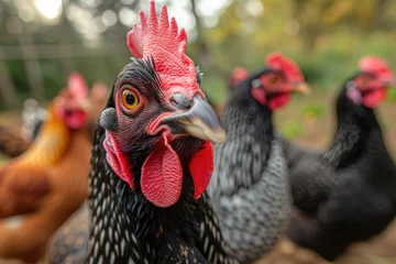 Rolgordijnen Chickens close-up on a chicken farm indoor © Kien