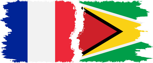 Guyana and France grunge flags connection vector