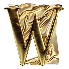 W in the style of Gold shiny and luxurious, PNG image, transparent background.