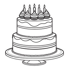 Cake outline coloring page illustration for children and adult