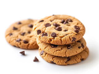 Cookies with chocolate chips are isolated on a white background in a minimalist style.