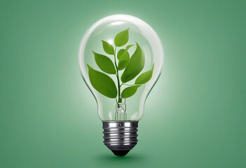 Light bulb with eco-friendly design on nature-inspired backdrop