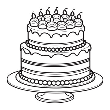 Cake outline coloring page illustration for children and adult