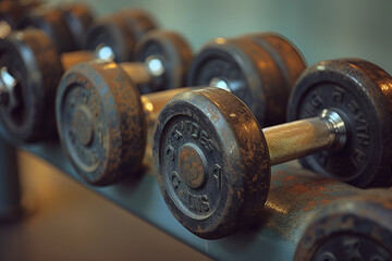 A close up of a row of dumbbells in the gym