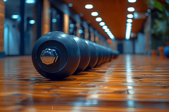 A close up of a row of dumbbells in the gym
