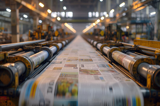 Machine printing colored newspaper at factory