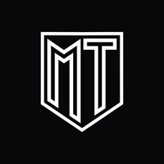MT Letter Logo monogram shield geometric line inside shield isolated style design