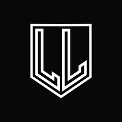 LL Letter Logo monogram shield geometric line inside shield isolated style design