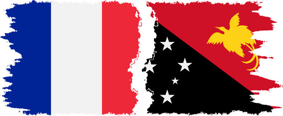 Papua New Guinea and France grunge flags connection vector